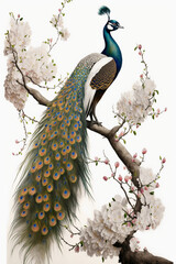 Beautiful peacock on the flower tree