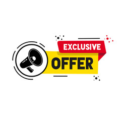 Vector illustration megaphone banner template exclusive offer. Flat design.