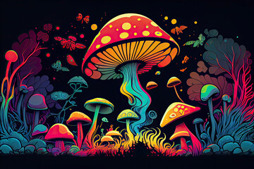 Obraz na płótnie Canvas Psychedelic trippy LSD or magic mushrooms hallucinations hippie concept design