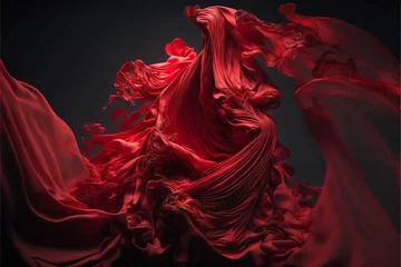 Vlies Fototapete Fraktale Wellen woman in a red dress with flowing fabric. generative ai.