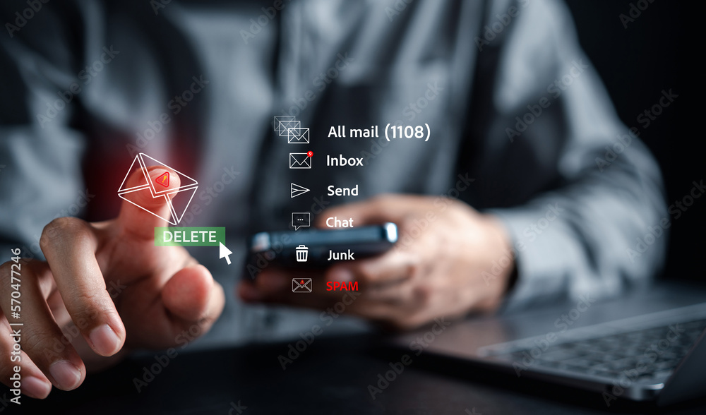 Poster email spam virus warning caution sign for notification on internet letter security protect, junk and