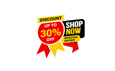 30 Percent SHOP NOW offer, clearance, promotion banner layout with sticker style. 