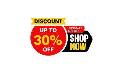 30 Percent SHOP NOW offer, clearance, promotion banner layout with sticker style. 