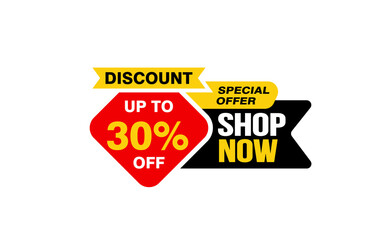 30 Percent SHOP NOW offer, clearance, promotion banner layout with sticker style. 