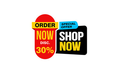 30 Percent SHOP NOW offer, clearance, promotion banner layout with sticker style. 
