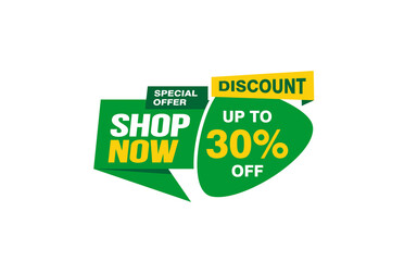 30 Percent SHOP NOW offer, clearance, promotion banner layout with sticker style. 