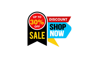30 Percent SHOP NOW offer, clearance, promotion banner layout with sticker style. 