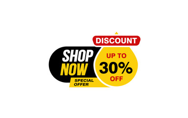 30 Percent SHOP NOW offer, clearance, promotion banner layout with sticker style. 