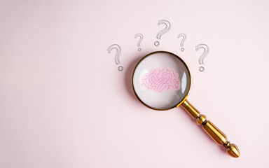 Magnifier focus to human brain icon, idea creative intelligence thinking or Awareness of Alzheimer,...