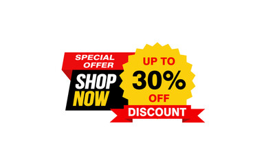 30 Percent SHOP NOW offer, clearance, promotion banner layout with sticker style. 