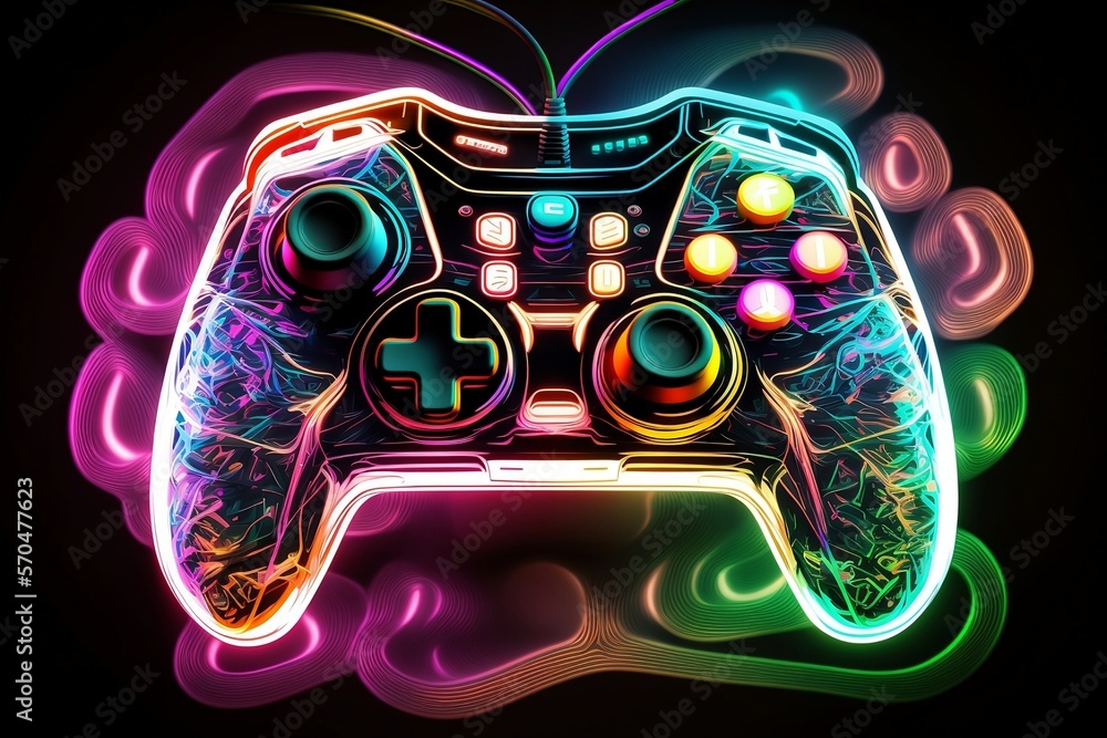 Wall mural neon video game controller blurred background, generative ai, gamepad, joystick, controller, console