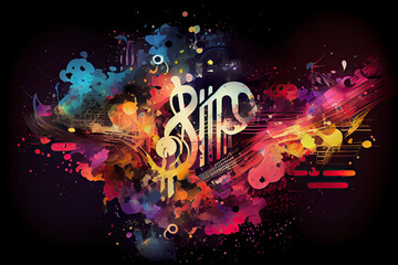 abstract colorful music background with, a colorful design in space, illustration with font art