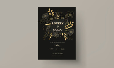 Naklejka na ściany i meble elegant luxury wedding invitation card with gold floral
