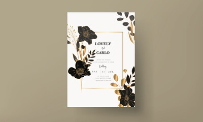 elegant minimalist wedding invitation card with luxury gold floral