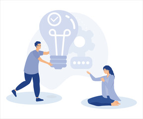 Creative characters and their business activity. People connecting puzzle pieces, generating new ideas, analyzing corporate data. flat vector modern illustration