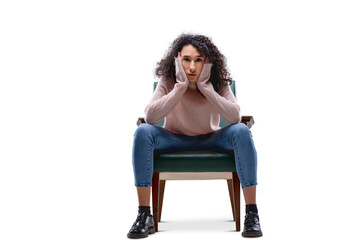 Young woman challenges in defiant pose, isolated.