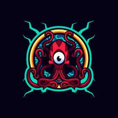 Fototapeta premium One Eyed Red Octopus in the Middle of a Golden Ring Mascot