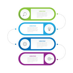 Business infographic thin line process with square template design with icons and 4 options or steps. Vector illustration.