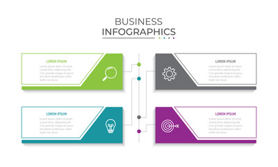 Business infographic thin line process with square template design with icons and 4 options or steps. Vector illustration.