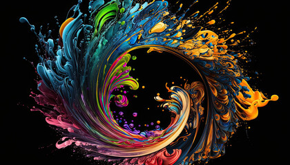 Swirl of Colorful Liquid Splash. Generative AI.