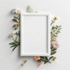 Vertical White Photo Frame Mockup with Beautiful Floral, Flower - Generative AI