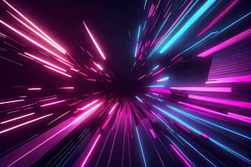 Abstract neon blue pink motion rays of light, futuristic background with glowing light effect