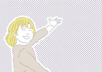 ようこそのポーズをしている子どもの手描きイラスト