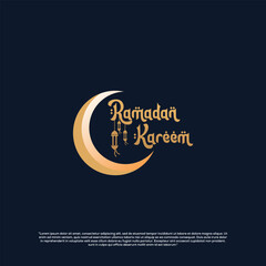 ramadan kareem typography with moon template design