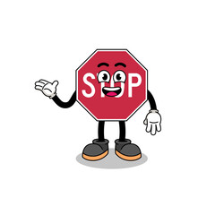 stop road sign cartoon with welcome pose