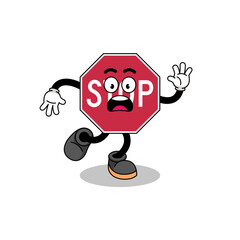 slipping stop road sign mascot illustration