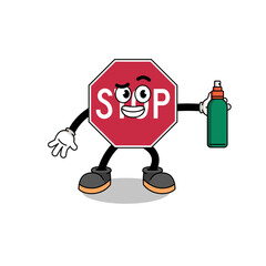 stop road sign illustration cartoon holding mosquito repellent