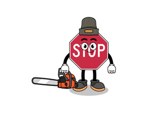 stop road sign illustration cartoon as a lumberjack