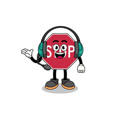 Mascot Illustration of stop road sign as a customer services