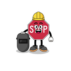 Mascot of stop road sign as a welder