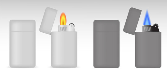 gas pocket lighter with flame isolated - 3d illustration - obrazy, fototapety, plakaty