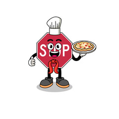 Illustration of stop road sign as an italian chef