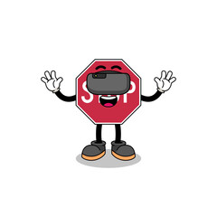 Illustration of stop road sign with a vr headset