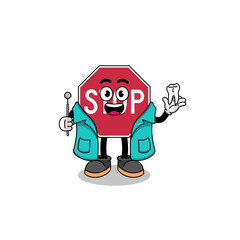 Illustration of stop road sign mascot as a dentist