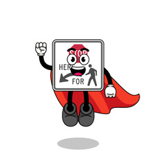 stop here for pedestrians cartoon with flying superhero