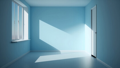 Obraz premium Empty room with window and door, blue color, Generative AI
