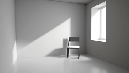 Obraz na płótnie Canvas White Empty room with chair and window, ray of light, natural light, Generative AI