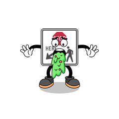 stop here for pedestrians mascot cartoon vomiting