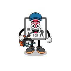 Cartoon Illustration of stop here for pedestrians as a woodworker