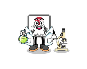 Mascot of stop here for pedestrians as a scientist
