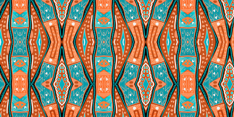 Colored African design - Seamless and textured pattern, high definition illustration, water green and orange colors