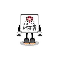 stop here for pedestrians cartoon couple with shy pose