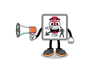 stop here for pedestrians cartoon illustration holding megaphone