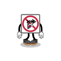 no right turn road sign mascot illustration is dead