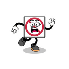 slipping no right turn road sign mascot illustration