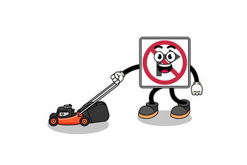 no right turn road sign illustration cartoon holding lawn mower